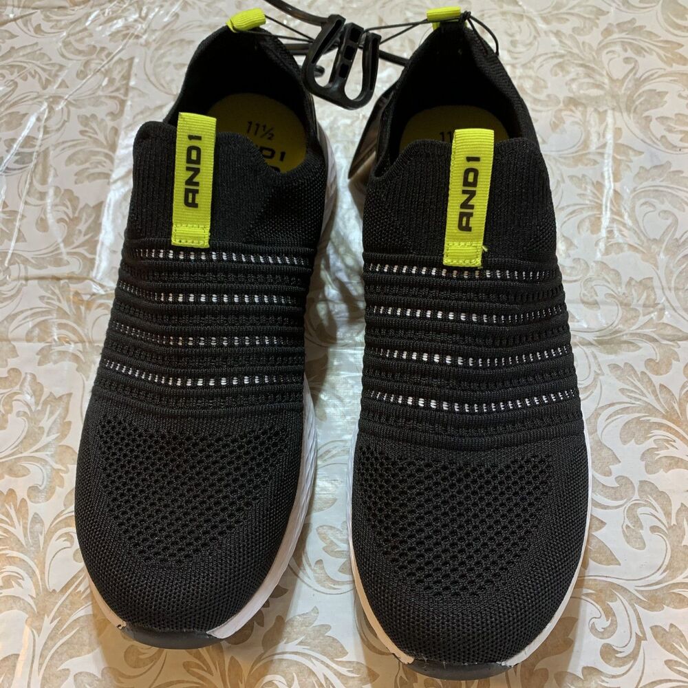 NWT Andi Sneakers Lightweight Memory Foam Blk Yellow Mens Sz 8.5